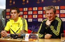 Daniel Agger and Roy Hodgson attend a press conference