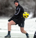 Joey Barton trains in the snow with Newcastle