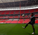 Saracens' Gavin Henson shows off his footballing skills at Wembley