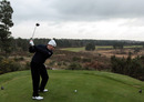 Lee Westwood tees off during the Children in Need Charity day