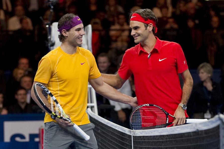 Roger Federer and Rafael Nadal prepare for their match