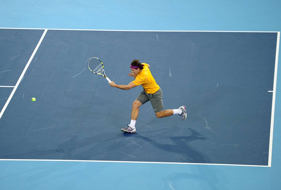 Rafael Nadal smears a forehand