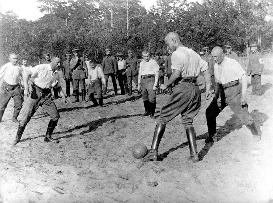 German soldiers take time out to play football