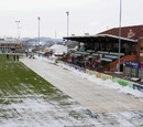 Snow covers the turf at Kingston Park