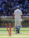 Ricky Ponting leaves the field after being bowled by Tim Bresnan
