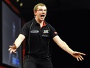 Mark Webster celebrates his victory over Phil Taylor