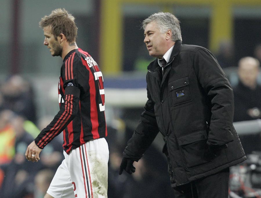 Carlo Ancelotti instructs David Beckham