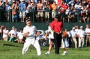 YE Yang of South Korea celebrates alongside Tiger Woods after clinching victory in the 91st US PGA Championship
