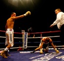 James DeGale celebrates victory after knocking out Matthew Barr