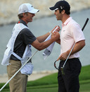 Paul Casey celebrates victory with his caddie