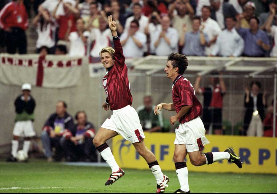 David Beckham celebrates a goal