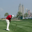 Lee Westwood fires at the pin from the middle of the fairway