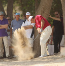 Lee Westwood plays from out of the sand