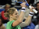 Kim Clijsters celebrates victory over Kaia Kanepi