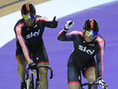 Sir Chris Hoy acknowledges Jason Kenny after the latter's win in the Men's Sprint