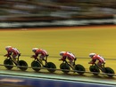 Edward Clancy, Steven Burke, Bradley Wiggins and Geraint Thomas compete in the Men's Team Pursuit