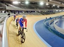 The Great Britain Track Cycling team test out the newly finished Olympic Velodrome