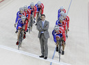 Lord Coe lines up with Team GB at the newly finished Olympic Velodrome
