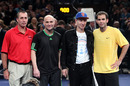 Ivan Lendl, Andre Agassi, John McEnroe and Pete Sampras pose for photos