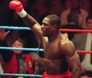 Frank Bruno celbrates his first round knockout of Rudolfo Marin