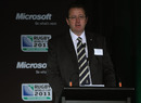 Rugby World Cup general manager Ross Young addresses the media