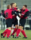 Tim Sherwood breaks up a fight between Graeme Le Saux and David Batty