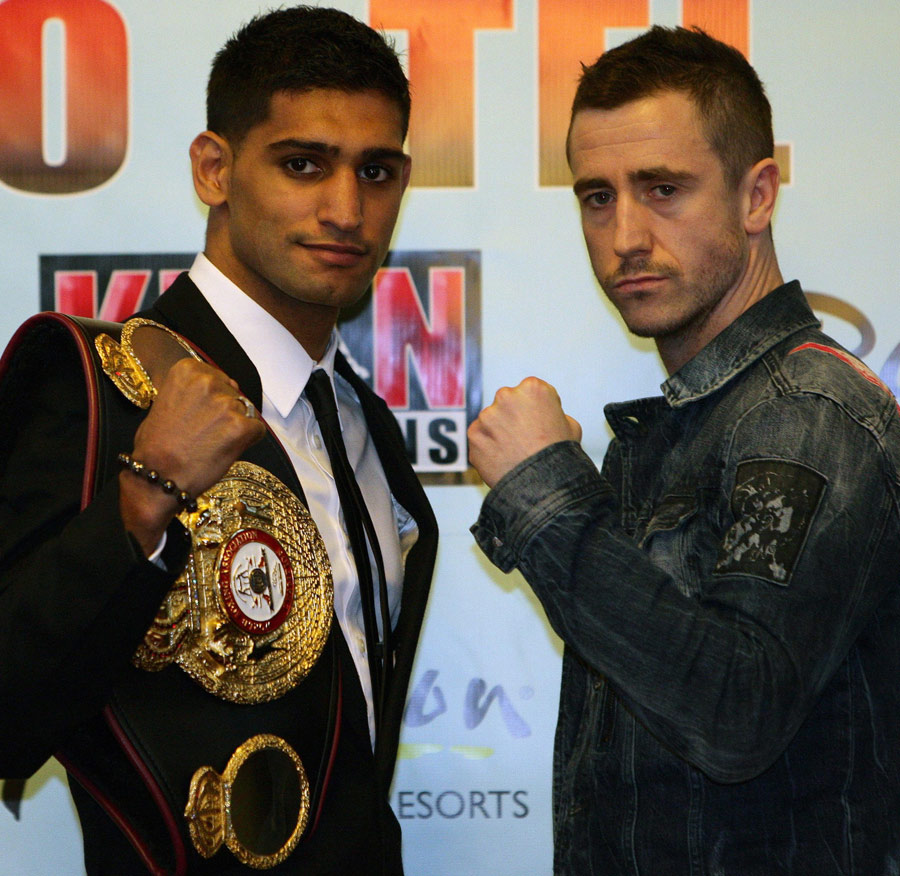 Amir Khan and Paul McCloskey square off during a press conference