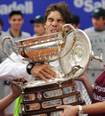 Rafael Nadal struggles with the trophy