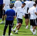 Cristiano Ronaldo and Jose Mourinho take part in a training session
