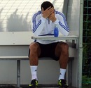 Cristiano Ronaldo waits for a training session