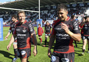 Gavin Henson and Jonny Wilkinson chat after the match