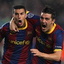 Pedro celebrates his goal with David Villa