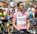 David Millar wears the pink jersey