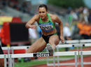 Jessica Ennis competes in the 110m hurdles