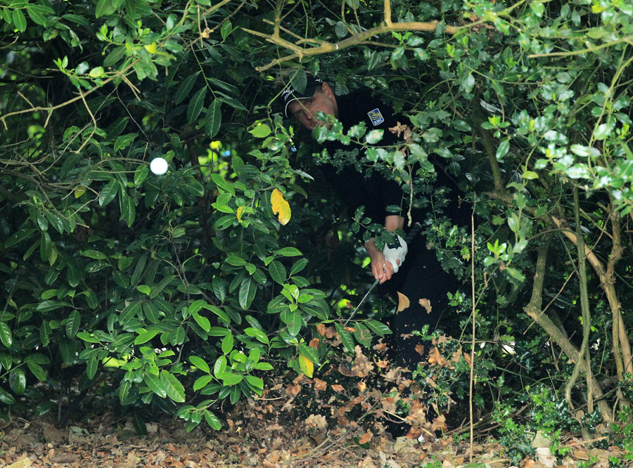 Luke Donald plays from deep in the undergrowth