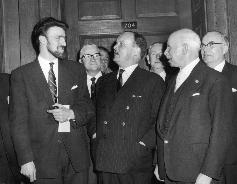Jimmy Hill, Chairman of the PFA, John Hare, Minister of Labour, and Joe Richards