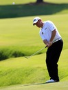 Lee Westwood plays a shot on the third hole 
