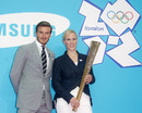 David Beckham poses alongside Zara Phillips during the Olympic Torchbearer nomination event