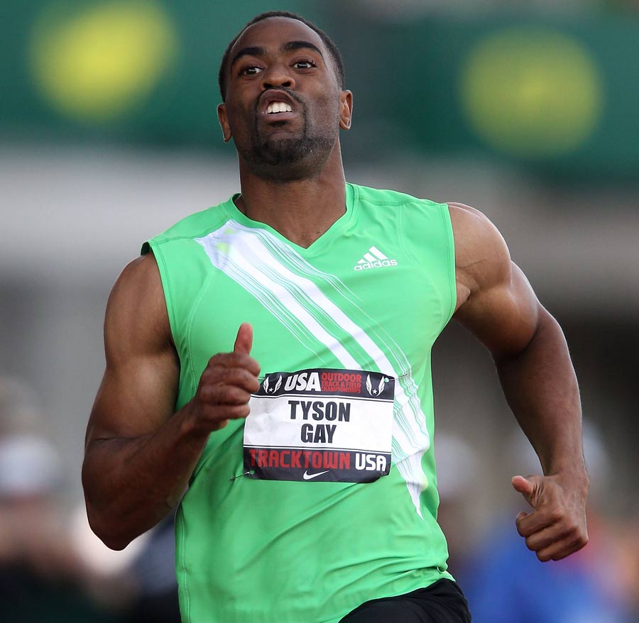 Tyson Gay competes in the Men's 100m