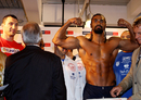 David Haye poses at the weigh-in