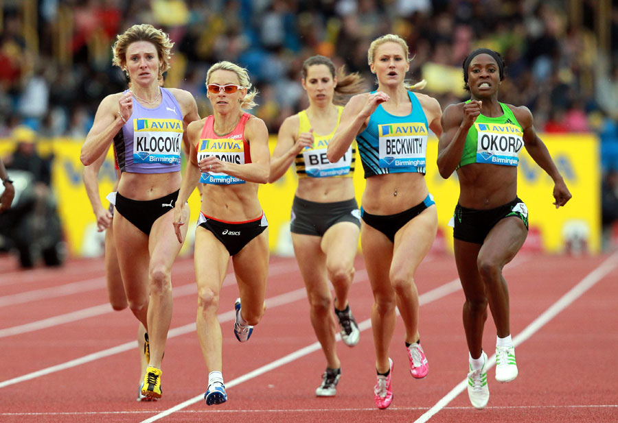 Jenny Meadows holds off her rivals to win the 800m