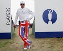 Ian Poulter shows off his Union Jack trousers