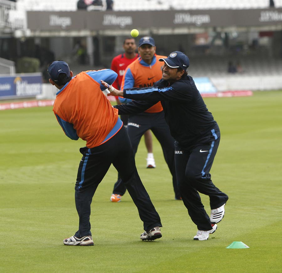 Members of the Indian cricket team warm up