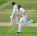 Stuart Broad celebrates taking the wicket of Sachin Tendulkar