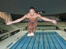 Tom Daley performs a dive into the new Aquatics Centre pool