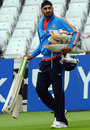 Harbhajan Singh arrives for a batting net