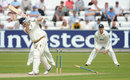 Callum Thorp is bowled by Andre Adams