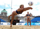 Denise Johns of Great Britain stretches for a ball 