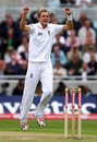 Stuart Broad celebrates the wicket of MS Dhoni