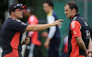 Andrew Strauss and Andy Flower discuss plans during training